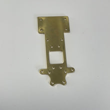 Load image into Gallery viewer, 61041 BRASS TRANSMISSION RISER PLATE W/ BREAKOUT WHEELIE BAR TAB
