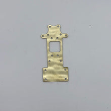 Load image into Gallery viewer, 61041 BRASS TRANSMISSION RISER PLATE W/ BREAKOUT WHEELIE BAR TAB
